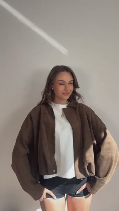 Laura – Stilvolle Oversize-Suede-Bomberjacke mit Vintage-Look